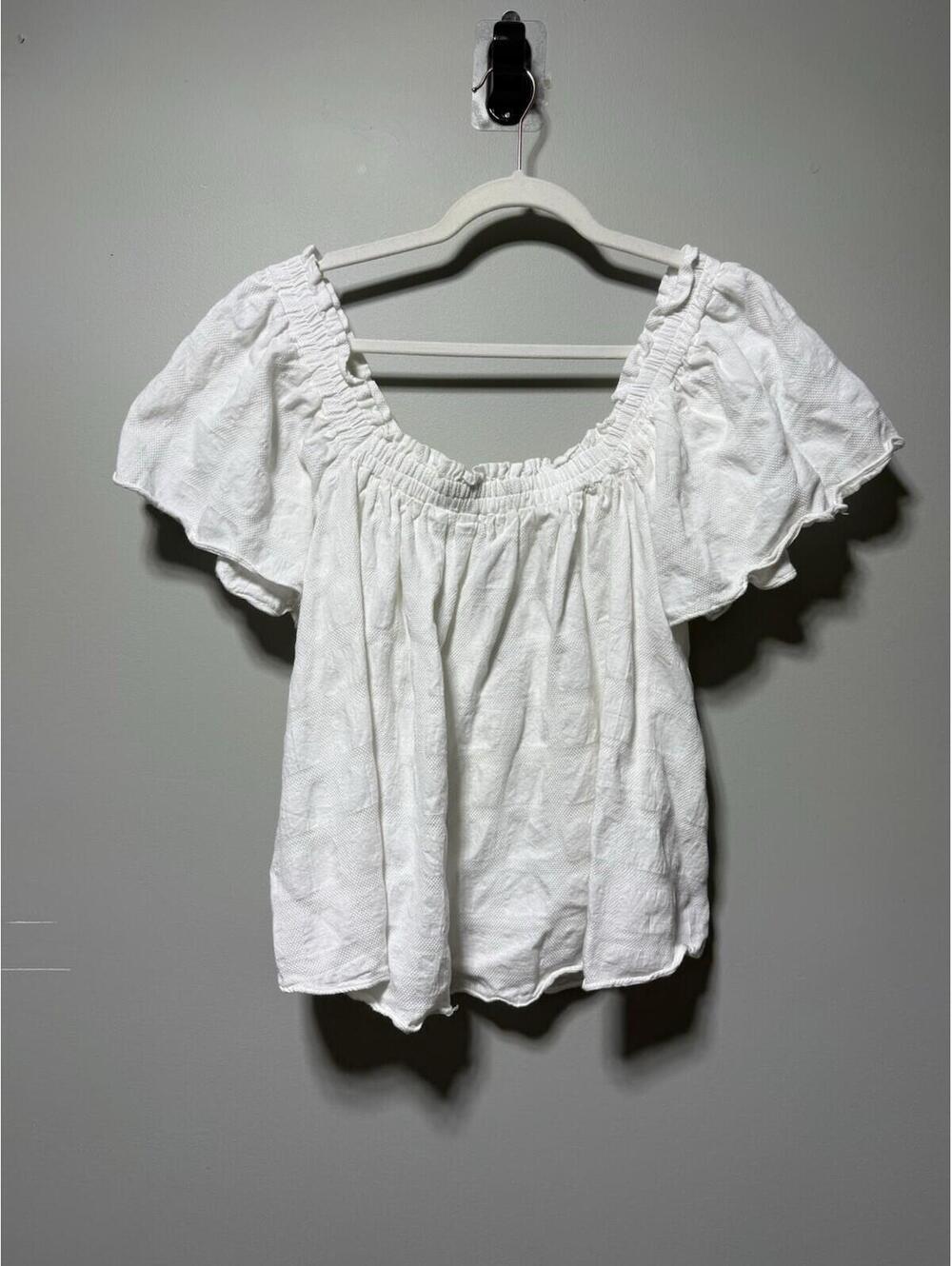Mustard Seed White Off Shoulder Peasant Blouse Short Flutter Sleeve Boho M